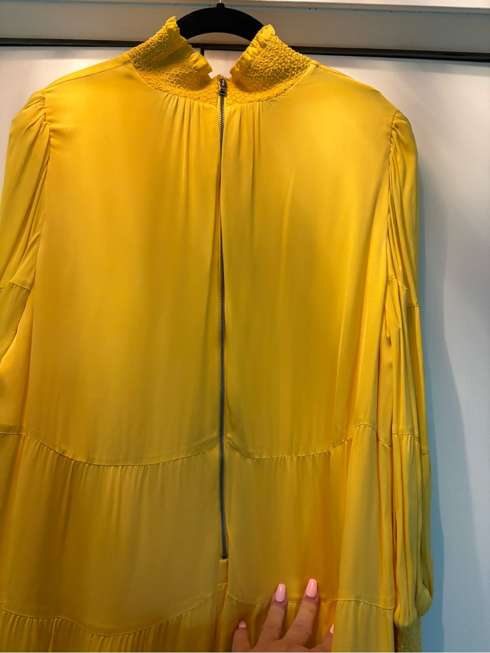 Alice + Olivia Yellow Tiered Mini Dress with Smocked Neck - Picture 2 of 4